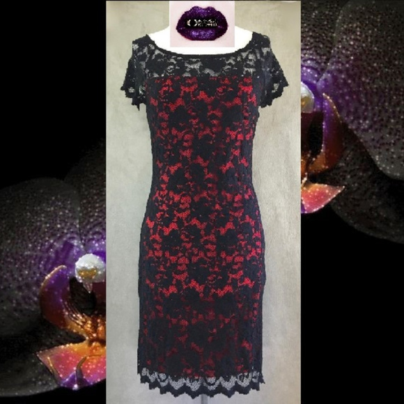 BOSTON PROPER Dresses & Skirts - 💜BOSTON PROPER💜 sz 10 BLACK LACE RED LINED DRESS